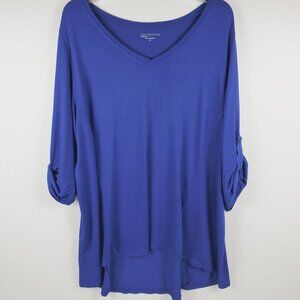 Covington Woman Cobalt Blue High-Low V-Neck 3/4 Button Strap Sleeves Sz 2X
